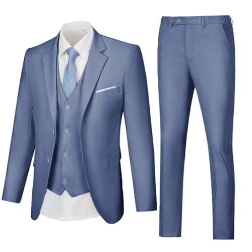 WOMS Mens Slim Fit 3 Piece Suit Set 2 Button Blazer Vest Pants