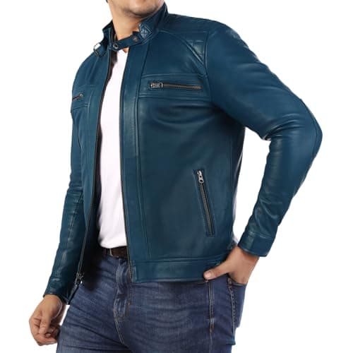 Jild Signature Diamond Style Men's Premium Lambskin Leather Motorcycle Jacket Vintage Look