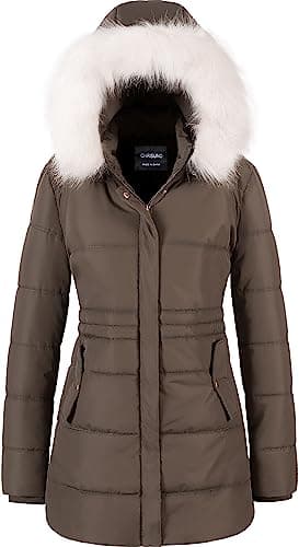 Chrisuno Women's Winter Warm Puffer Jacket with Faux Fur Hood