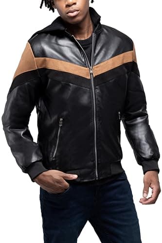X RAY Men's Hooded PU Leather Jacket, Black, Large