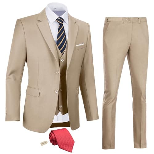 Amyox Men's Slim Fit 3 Piece Business Wedding Tux Suit Set Jacket Vest Pants Tie
