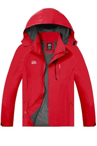 TEZO Men's Hooded Rain Jacket - Waterproof Hiking Windbreaker