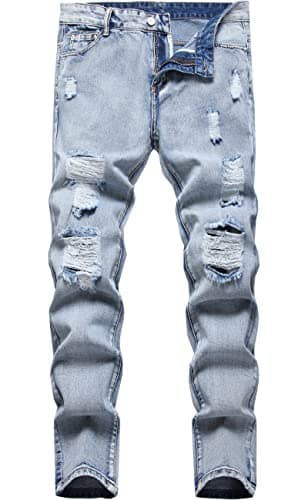 Slim Fit Ripped Distressed Stretch Jeans for Men