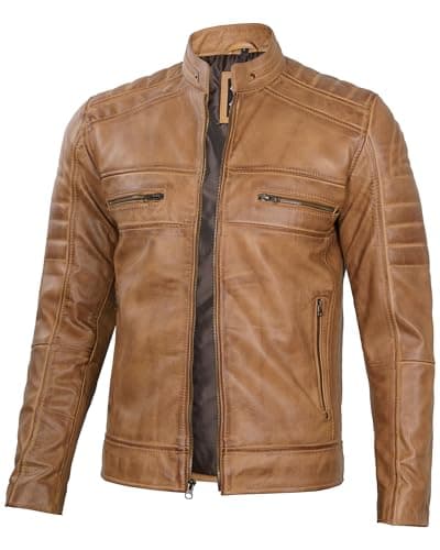Decrum Men's Cafe Racer Leather Jacket - Real Lambskin Fashion