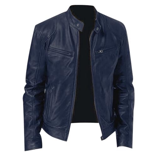 Black Mens Leather Motorcycle Jacket Lightweight Slim Fit Bomber Coat