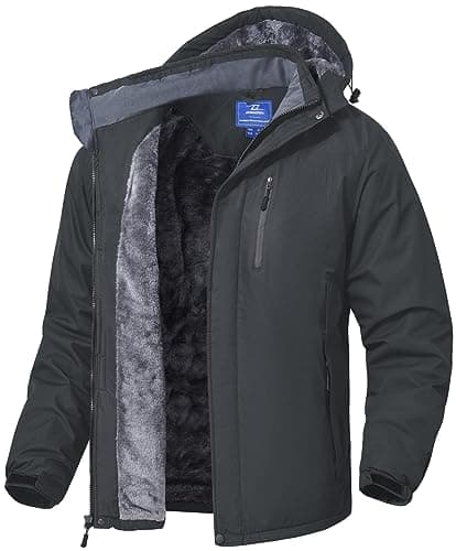 SPOSULEI Mens Waterproof Skiing Jacket with Hood Windproof Fleece Liner Multi Pockets