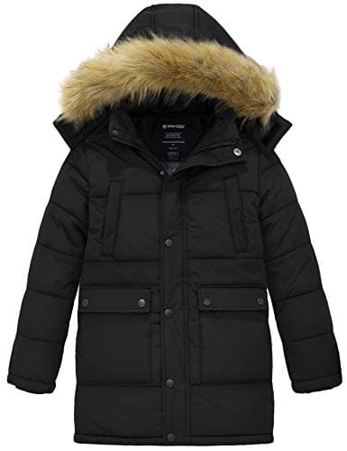 Winter Warm Boys' Coat - Long Puffer Jacket with Removable Faux Fur Hood