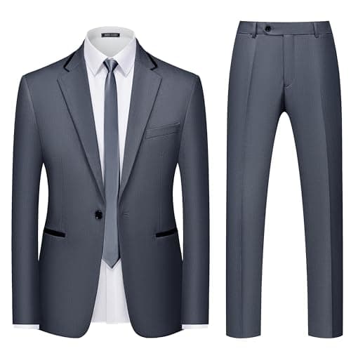 WEEN CHARM Men's Slim Fit 2-Piece One-Button Blazer & Tuxedo Pants Wedding Prom Suit Set