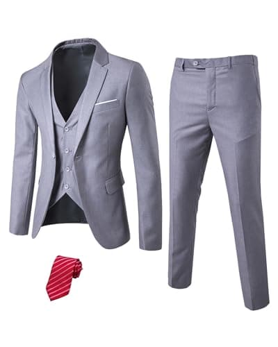 YND Men's Slim Fit 3 Piece Suit Set with One Button Blazer Vest Pants & Tie