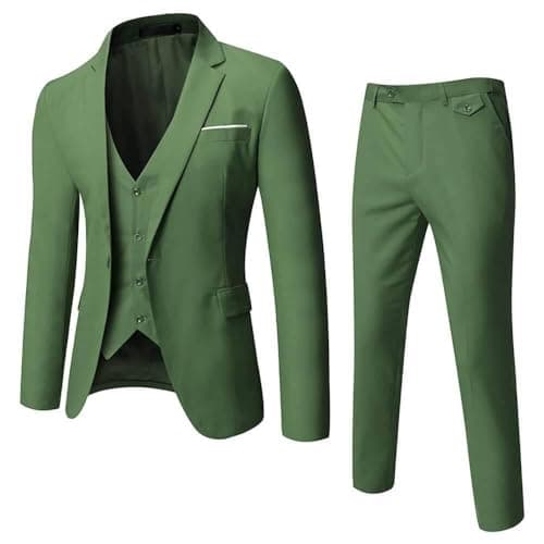 WULFUL Men’s Slim Fit 3-Piece Suit: Blazer, Vest & Pants for Business and Weddings