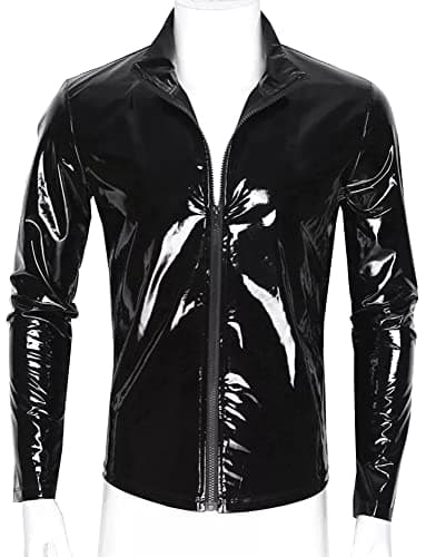 MALE SHINY PATENT LEATHER JACKET SLIM FIT NIGHTCLUB PARTY WEAR