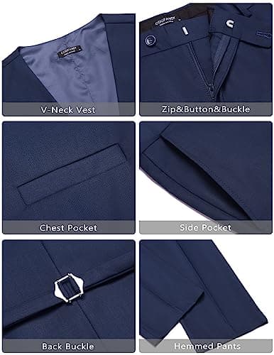 COOFANDY Men's Slim Fit Tuxedo Suit 3-Piece Set with Tie