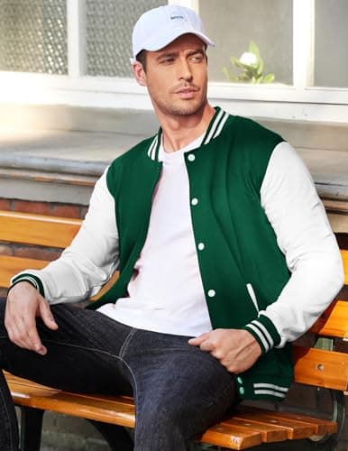 COOFANDY Men's Slim Fit Cotton Varsity Baseball Bomber Jacket