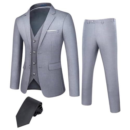 TweedLad Men's Slim Fit 3-Piece Business Casual Suit Set with Tie