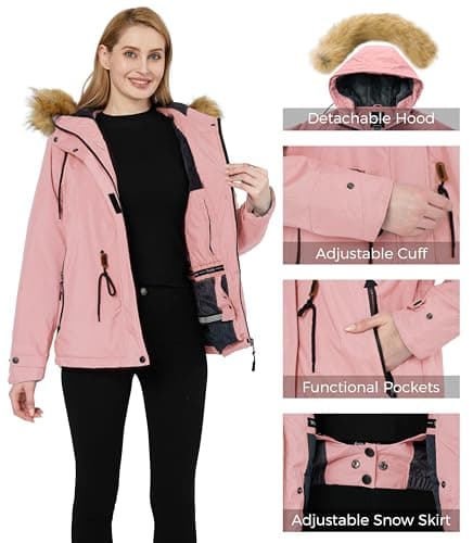 Wantdo Women's Waterproof Insulated Fleece Hooded Ski Jacket