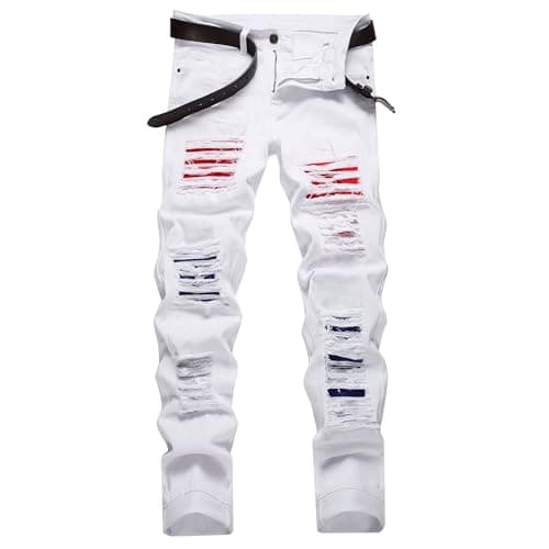 COOSVEN Men's Ripped Slim Straight Denim Jeans with Holes
