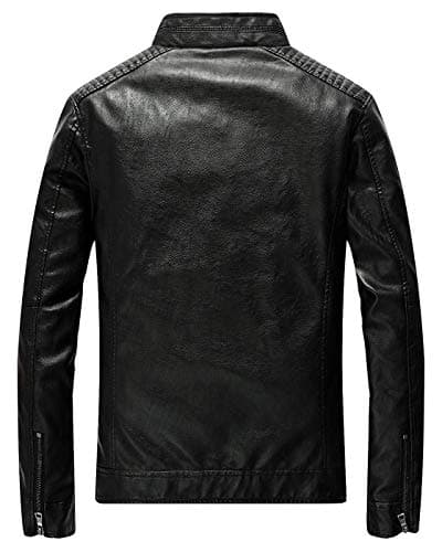 Fairylinks Men's Black Slim Fit Lightweight Motorcycle Leather Jacket