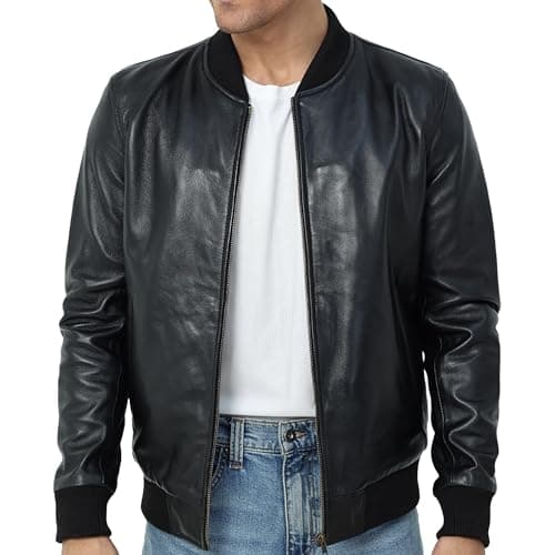 FinchesClub Black Lambskin Leather Bomber Jacket | Men's Motorcycle Heritage Style