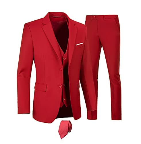 Men's 3-Piece Slim Fit Suit Set - Wedding Business Tuxedo with Blazer, Vest, Pants & Tie