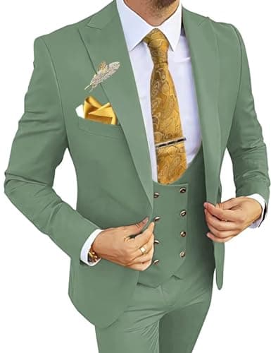 Wangyue Men's 3-Piece Slim Fit Double Breasted Suit for Business, Weddings & Proms