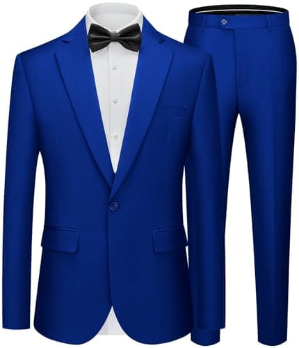 WEEN CHARM Men's Slim Fit 2-Piece One-Button Blazer & Tuxedo Pants Wedding Prom Suit Set
