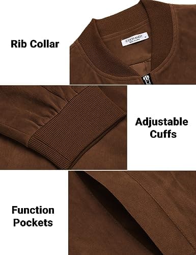 COOFANDY Men's Casual Vintage Lightweight Suede Bomber Jacket