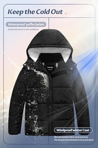Pursky Boys' Warm Winter Water Resistant Sherpa Puffer Coat With Hood
