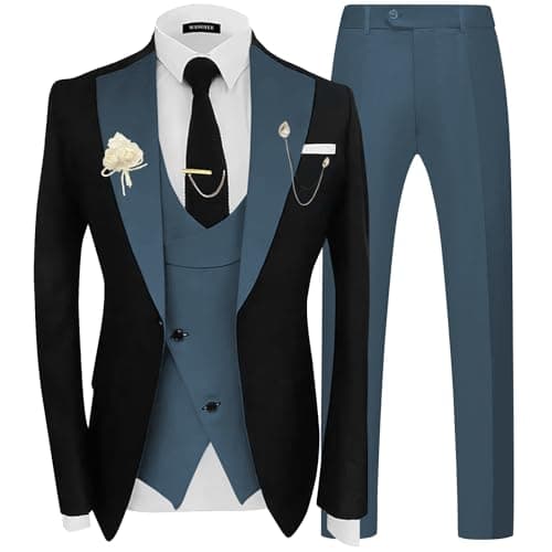 Wangyue Men's Double Breasted Tuxedo Suit 3-Piece Slim Fit Sets for Wedding Prom