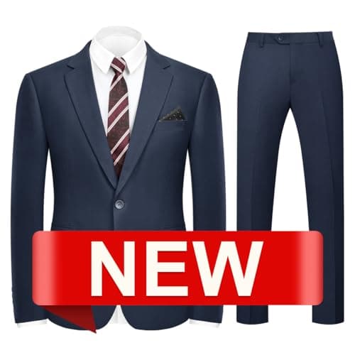 WYWK Men's Slim Fit 2-piece Suit Solid Color Blazer and Pants Tie Wedding Business Party