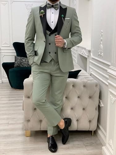 Wangyue Men's Slim Fit Tuxedo 3-Piece Suit for Wedding Party Prom Dinner