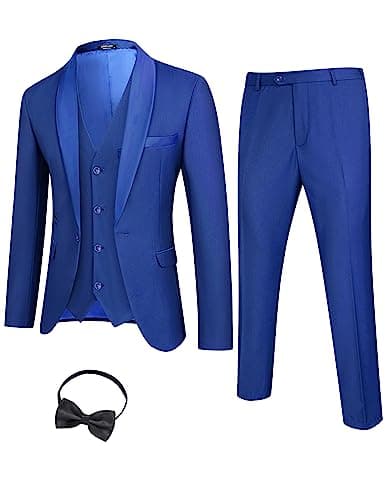 COOFANDY Men's Slim Fit Tuxedo Suit 3-Piece Set with Tie