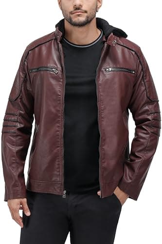 X RAY Men's Hooded PU Leather Jacket, Black, Large