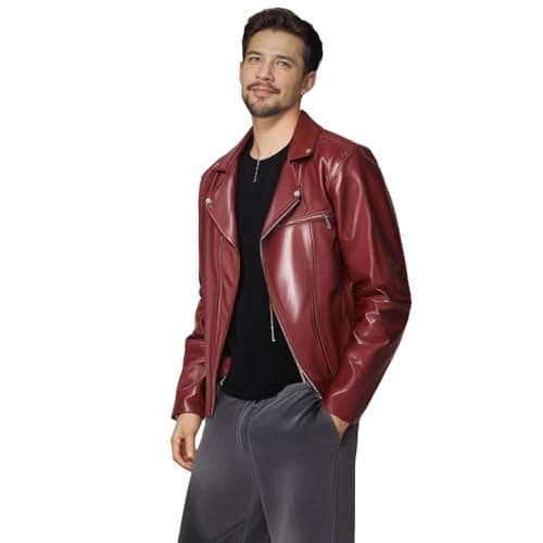 Men's Faux Leather Zip Up Motorcycle Jacket for Fall