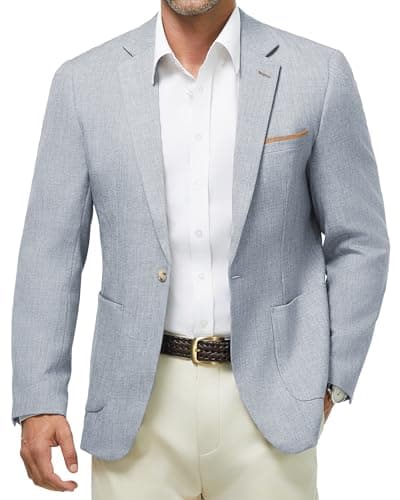 WULFUL Men's Regular Fit Linen Cotton Blazer with Pockets