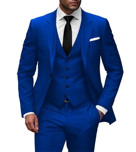 Wangyue Men Slim Fit 3-Piece Solid Wedding Suit Single Breasted Blazer Vest Pants Set