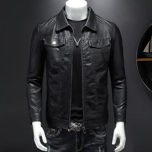 ZFBAOJT Men's Lightweight Vintage Leather Motorcycle Jacket