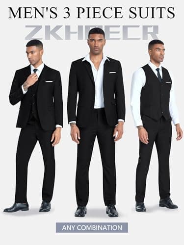 ZKHOECR Men's 3-Piece Slim Fit Two-Button Suit Set Jacket & Pants