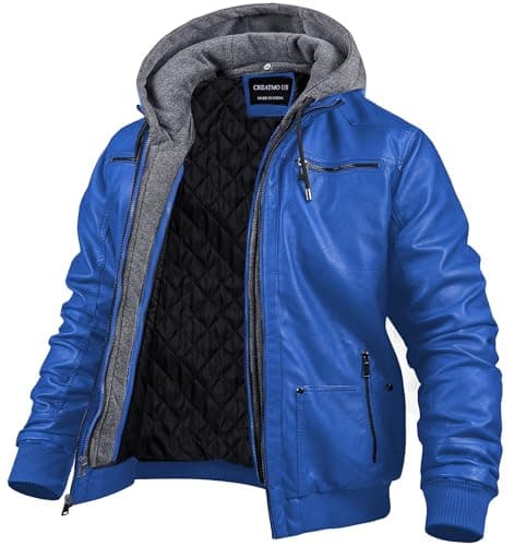 CREATMO US Men's Faux Leather Motorcycle Jacket Waterproof Windproof PU Moto Vintage Bomber Hoodie
| CREATMO US Men's Faux Leather Jacket with Removable Hood Vintage Moto Windproof PU Bomber
| CREATMO US Men's Faux Leather Moto Jacket Waterproof Win