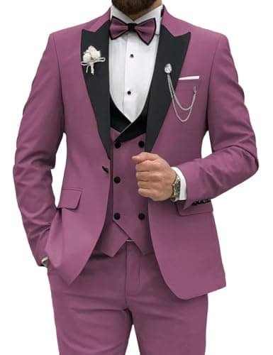 Wangyue Men's Slim Fit Tuxedo 3-Piece Suit for Wedding Party Prom Dinner