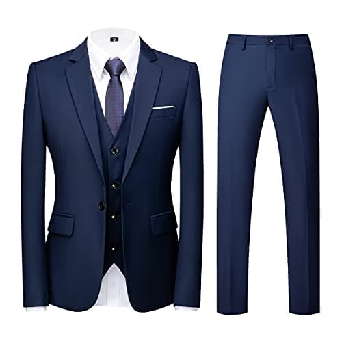 KUDORO Mens 3 Piece Tuxedo Suit Blazer Vest Pants Formal Set