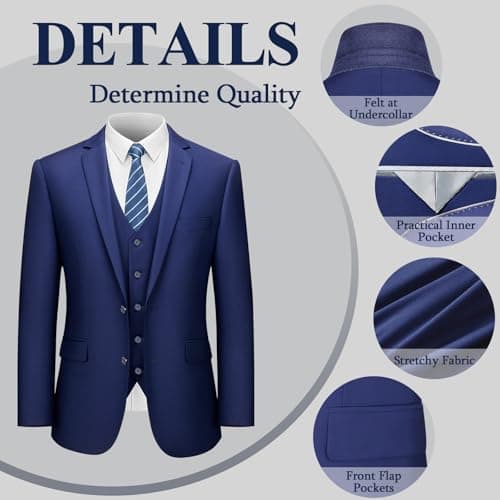 LUPURTY Men's Slim Fit 3 Piece Tuxedo Set for Business & Wedding