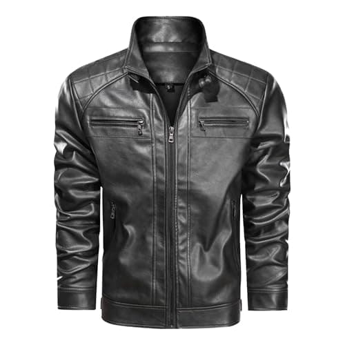 Trendy Mens Motorcycle PU Leather Stand Collar Windbreaker Jacket