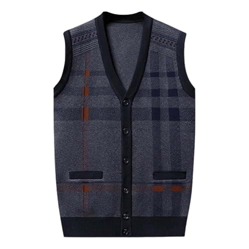 Men's Plaid V-Neck Classic Knit Sleeveless Sweater Vest