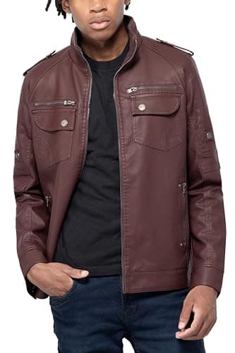 X RAY Men's Hooded PU Leather Jacket, Black, Large