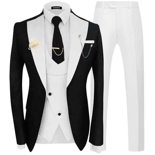 Wangyue Men's Double Breasted Tuxedo Suit 3-Piece Slim Fit Sets for Wedding Prom