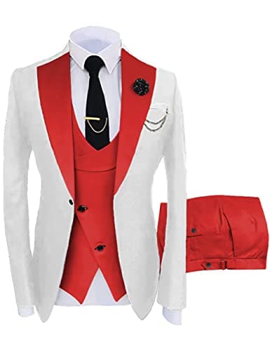 Wangyue Men's Slim Fit Double Breasted Tuxedo 3-Piece Suit