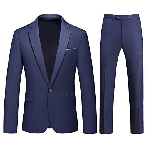 KUDMOL Mens Slim Fit 2-Piece Solid Casual Suit Jacket & Pants Set