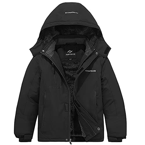 FARVALUE Boys' Waterproof Winter Ski Jacket with Removable Hood