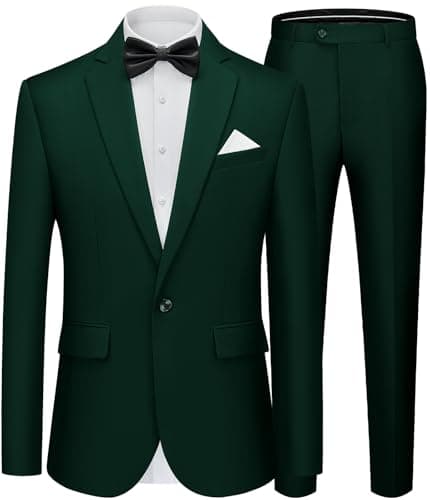 WEEN CHARM Men's Slim Fit 2-Piece One-Button Blazer & Tuxedo Pants Wedding Prom Suit Set