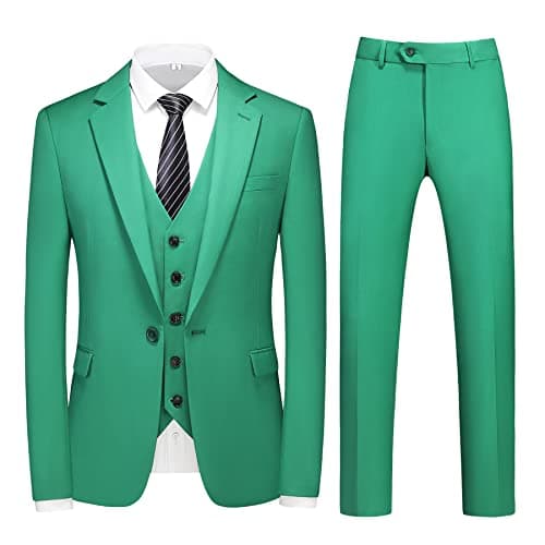 MOGU Mens Slim Fit 3 Piece Dress Suit Tuxedo One Button Side Vents